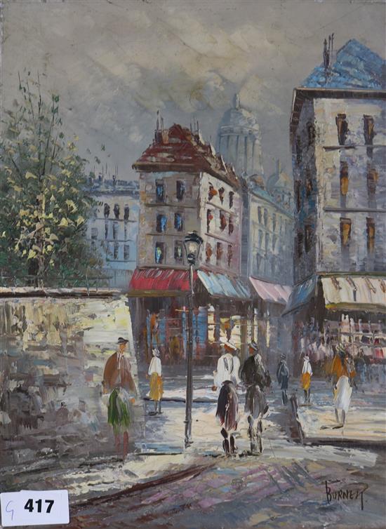 Burnett, oil on canvas, Paris street scene, 40 x 30cm, unframed